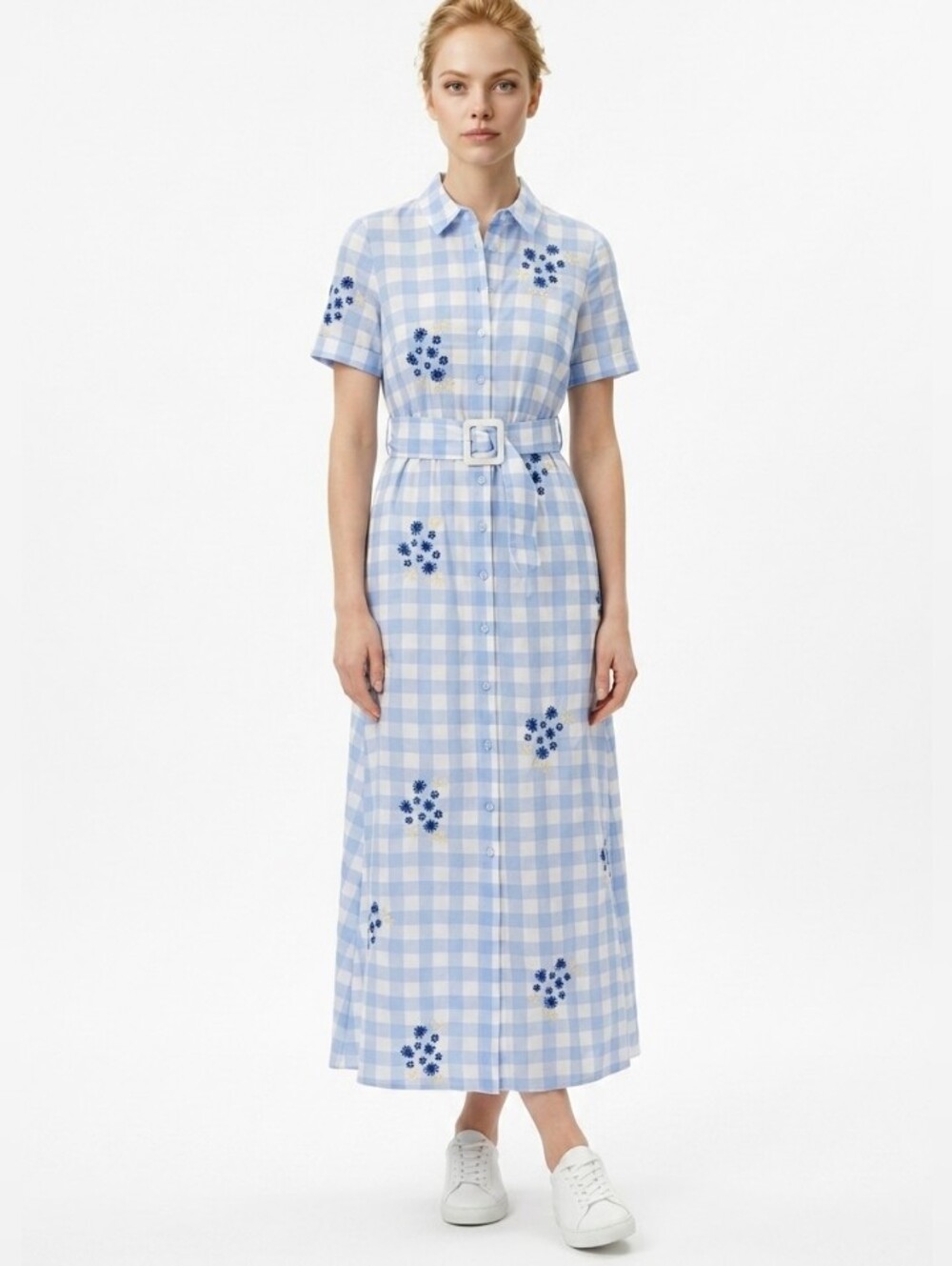 Sachin + Babi Kathryn Linen Gingham Checkered Embroidered Maxi Dress Sz 4